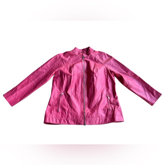 JESSICA LONDON 100% Pink Leather Moto Full-Zip Jacket Sz 18 City Chic Luxe Glam - Picture 4 of 12